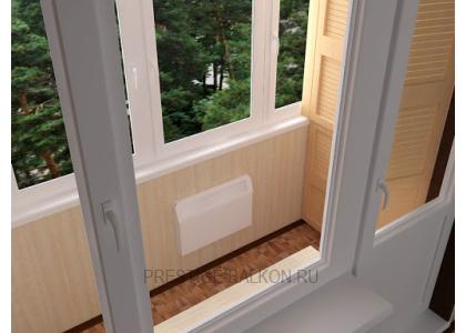 Теплое остекление лоджии пластиковыми окнами и отопительным конвектором в Пушкино