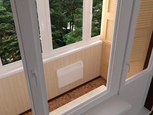 Теплое остекление лоджии пластиковыми окнами и отопительным конвектором в Пушкино